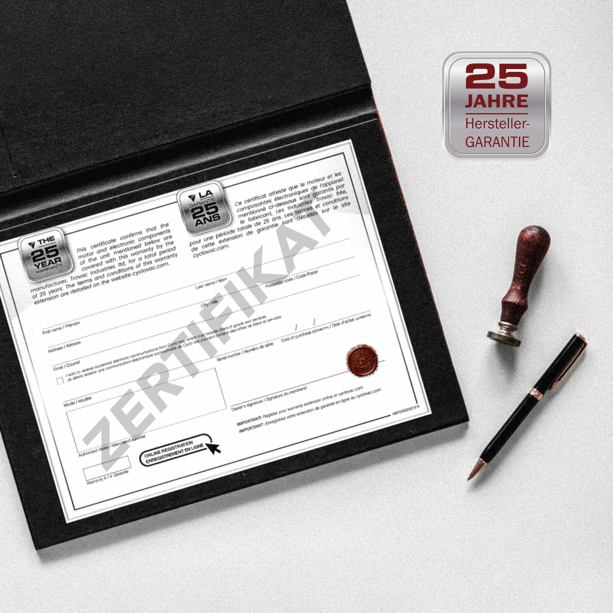 Herstellergarantie-Verlängerung auf 25 Jahre (nur für Anthrazit & Weinrot Geräte)