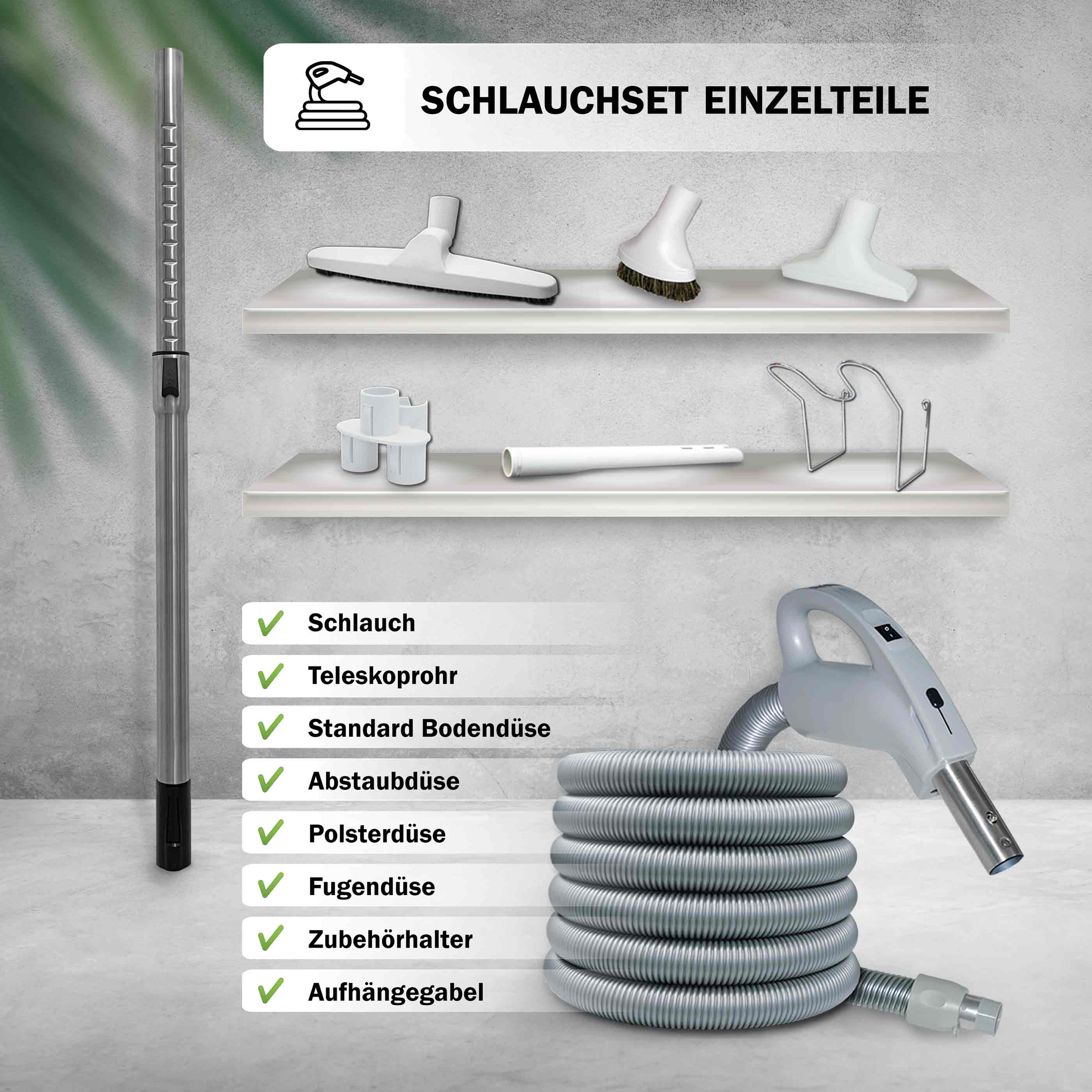 24-V Schlauchset schaltbar, Länge 9 m, MIT Standardbodendüse